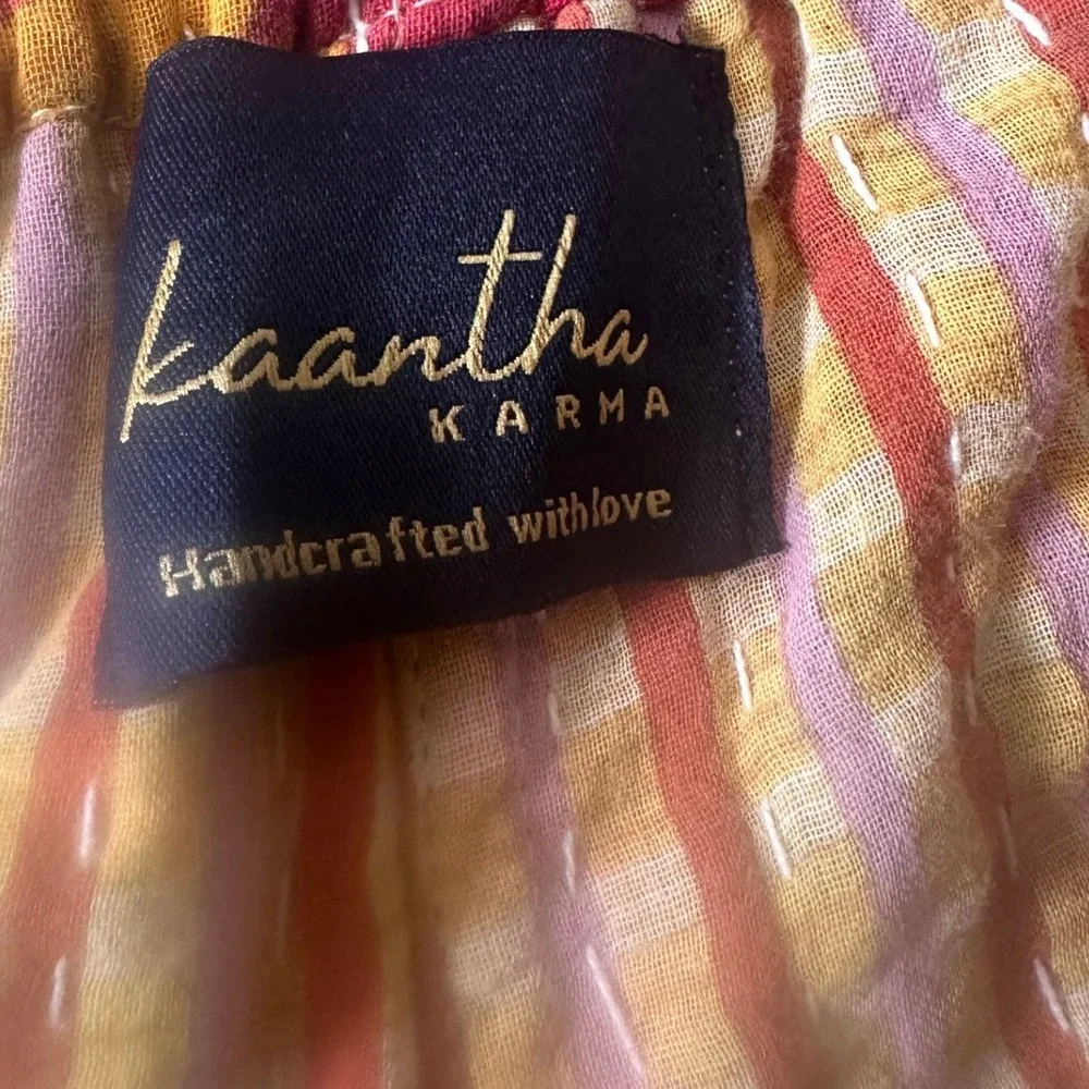 Kantha Karma NWOT Quilted Overalls Size L-XL Gold Floral Patchwork Handcrafted‎